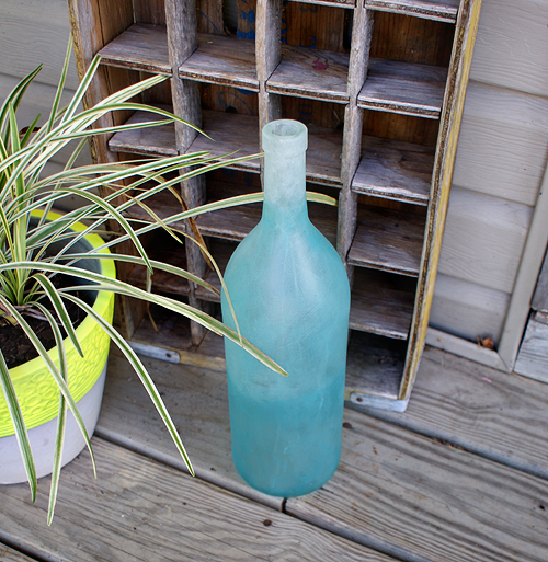 Frosted glass paint ombre wine bottle DIY at savedbylovecreations.com #decoartglass