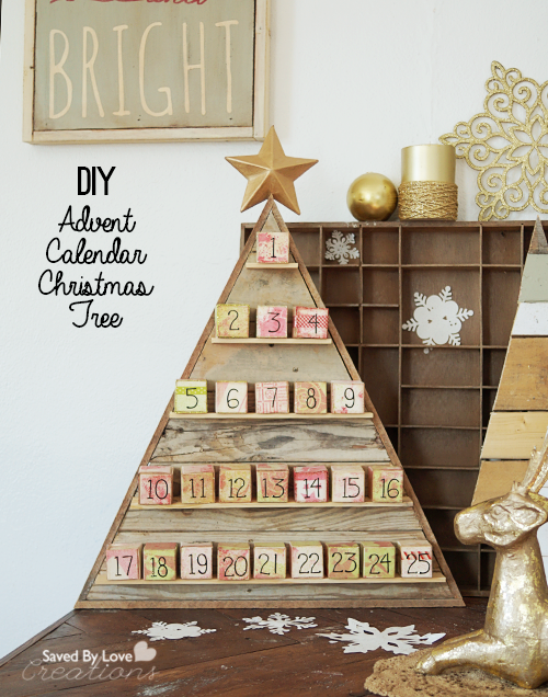 DIY Advent Calendar Reclaimed Wood Tree #stencilGirl #Christmas with @ 