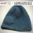 Knitted Hat With Garter Stitch Brim and Flower