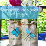 Stenciled Burlap Bags Vase Wraps
