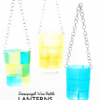 Tissue Decoupaged Recycled Wine Bottle Lanterns