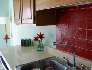 Textured tile kitchen backsplash