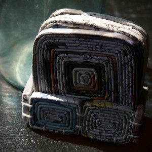 recycled newspaper coasters