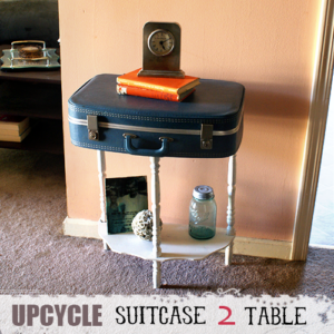Easy and quick tutorial for turning old suitcase into table at savedbylovecreations.com #upcycle #DIY #crafts #repurpose