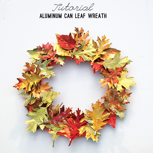 Aluminum Can Leaf Wreath Tutorial at savedbylovecreations.com #fall #wreath #upcycle #repurpose #recycledCrafts