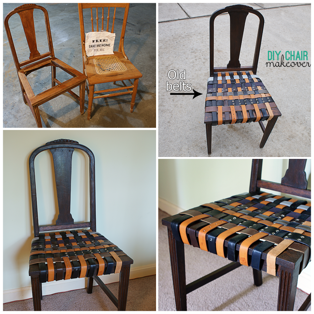 Reuse old belts for a chair makeover at @savedbyloves #repurpose #upcycle #DIY