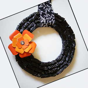 Make a #HalloweenDIY Wreath from Licorice and paint chips @savedbyloves