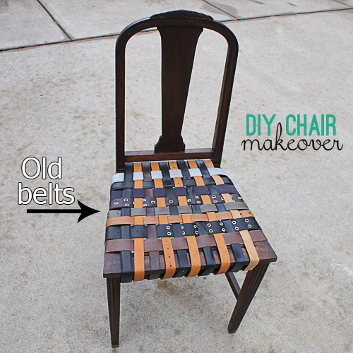 Reuse old belts for a chair makeover at @savedbyloves #repurpose #upcycle #DIY