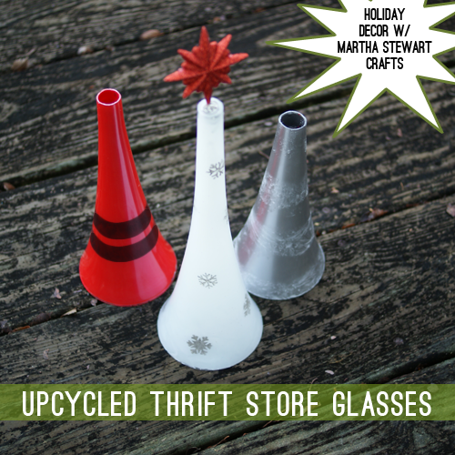 #MarthaHolidayPaint #Upcycle Thrift Store Glasses to Whimsical #ChristmasDecor @savedbyloves