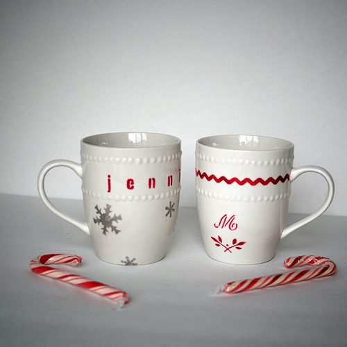 #DIY #Christmas #Gift Stenciled Dollar Store Mugs #MarthaStewartHoliday