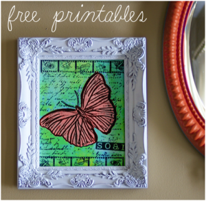 Free butterfly watercolor printable, digital stamp, Dylusions ink, from @savedbyloves