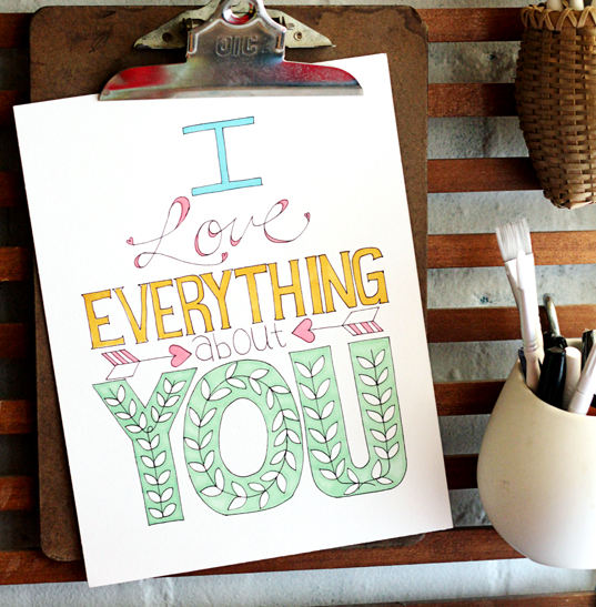 free Valentine's day printable with doodle font to color by Tried and True, featured @savedbyloves