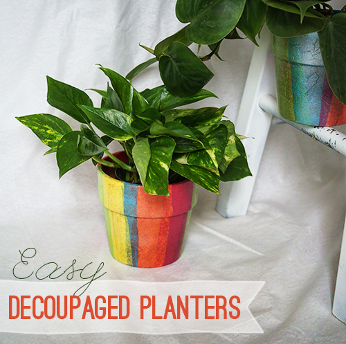 Make rainbow decoupaged planters easy DIY Mod Podge @savedbyloves