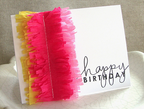 Beautiful hand made card with crepe paper fringe