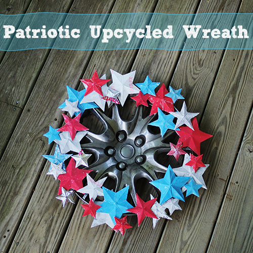 Upcycled #repurposed hubcab to patriotic star wreath #timholtz #distresspaint @savedbyloves