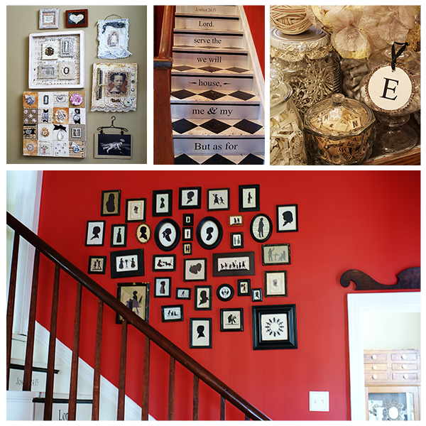 Amazing DIY Home Decor; silhouette gallery wall, vintage collage, painted stairs and more @savedbyloves