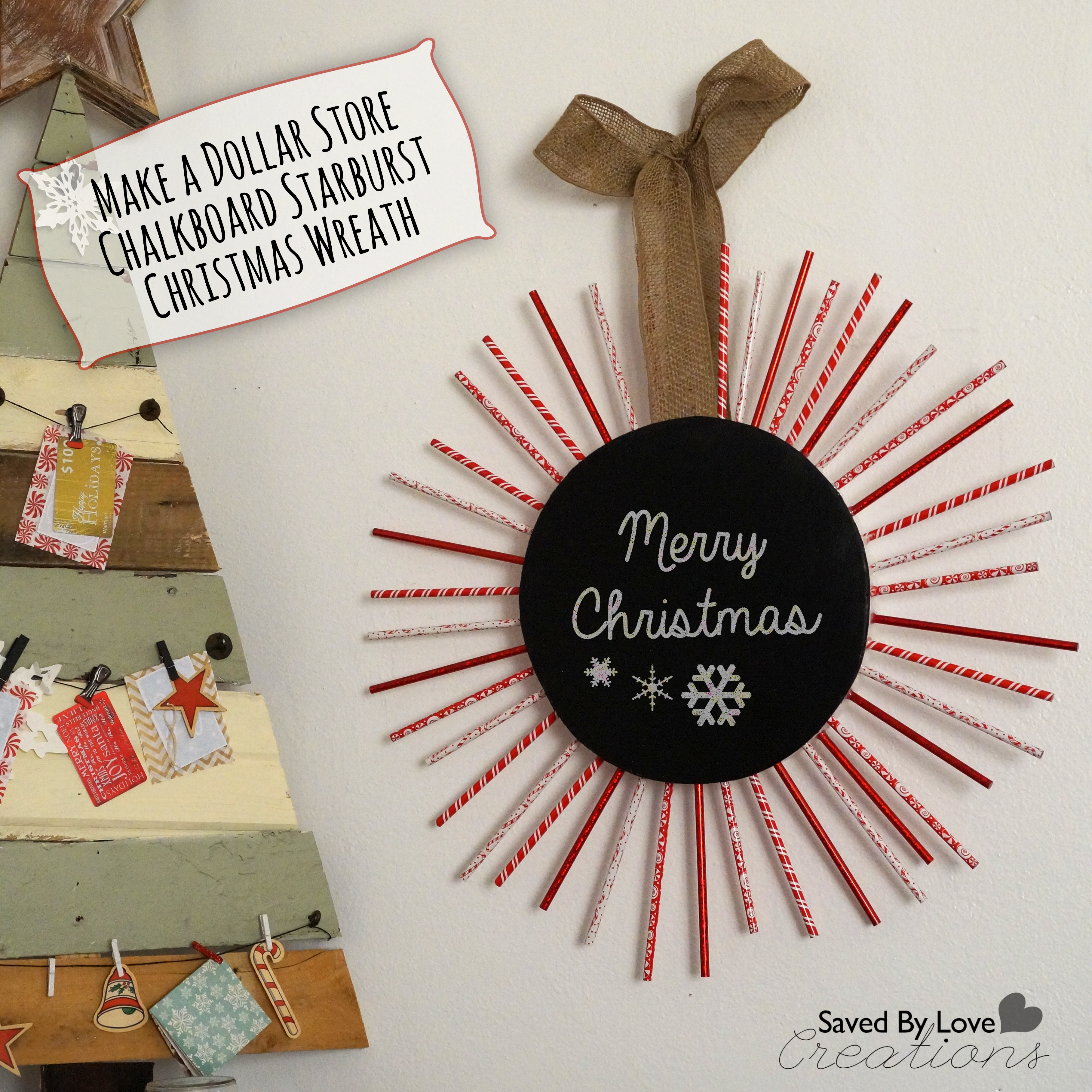 DIY Starburst Christmas Wreath with Dollar store supplies and @FloraCraft @savedbyloves