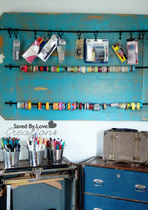 DIY Craft Storage from Repurposed Vintage Steamer trunk and reclaimed wood/cafe rod washi tape storage @savedbyloves