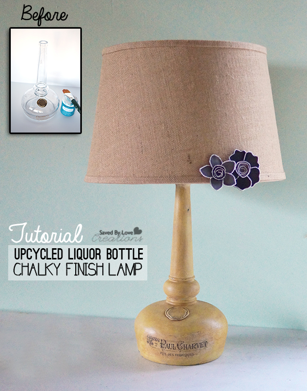 How to Make an amazing french typography lamp from a recycled glass bottle; Distressed with @decoart Chalky Finish Paint @homedepot @michaelsstores @savedbyloves @graphicsfairy