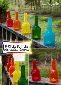 Wine Bottle Craft Upcycle into Rainbow Decor @savedbyloves