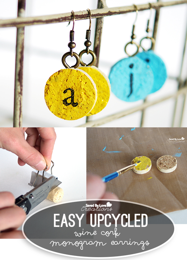 Monogram Wine Cork Earrings DIY Upcycled Jewelry from @savedbyloves