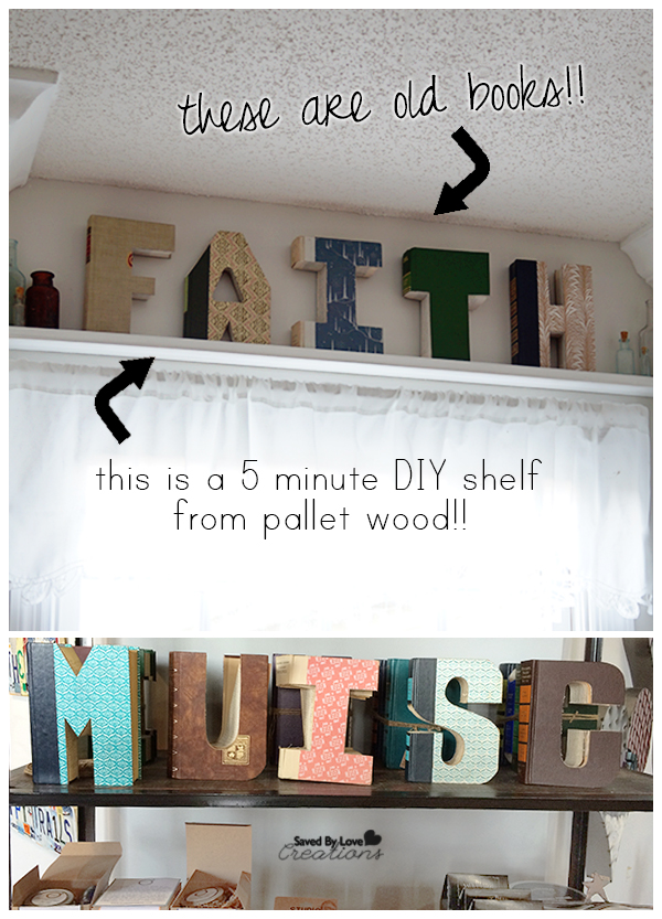 5 minute DIY shelf from Pallet Wood @kregtoolcompany to display "FAITH" letters cut out from old books @savedbyloves.png
