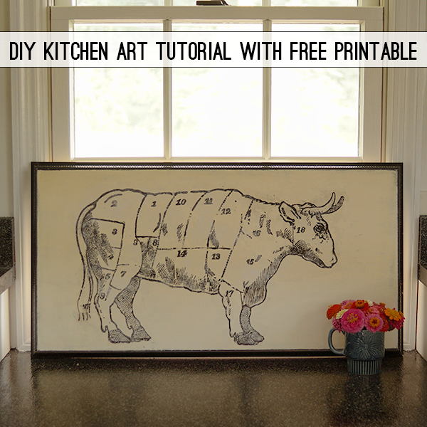 DIY Kitchen Art Tutorial With Free Printable Butcher Cow Art @savedbyloves