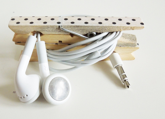clothespin craft for headphone storage