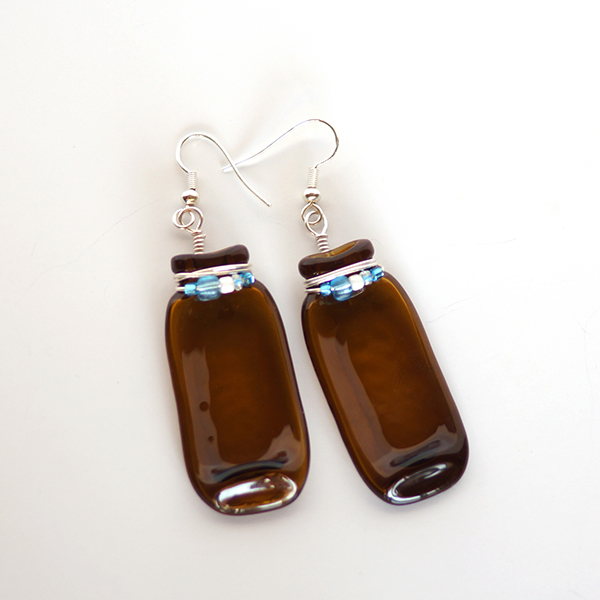 Fused Amber Glass Bottle Earrings
