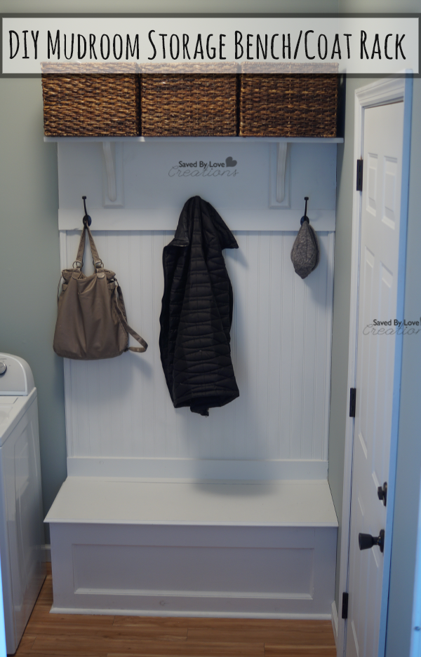 DIY Mudroom Storage Bench Free Woodworking Plans @savedbyloves