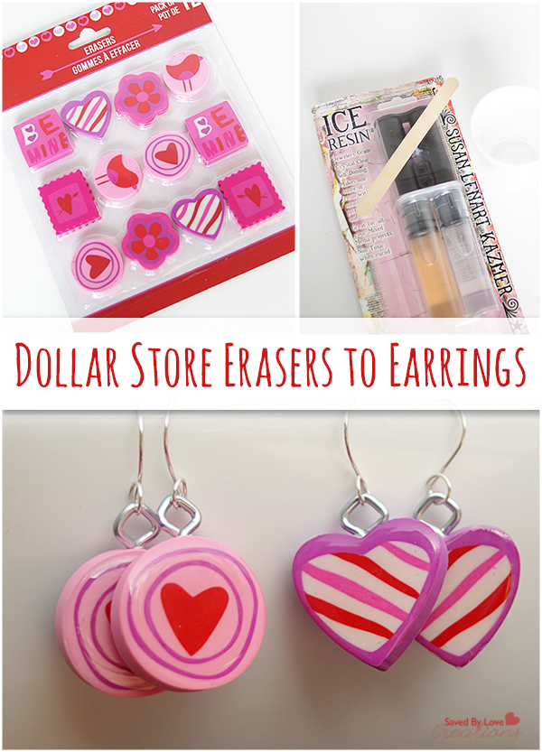 Make Adorable Valentine's Day Earrings Dollar Store Craft @savedbyloves