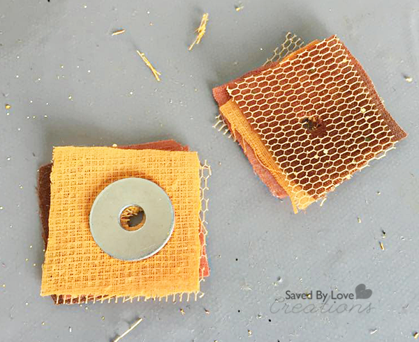 Make a Sandwich from Fabric Squares with Washer in the Middle